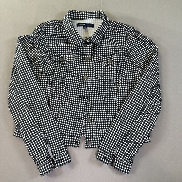 Tommy Hilfiger White Crop Jacket Black white Checkered Size Large Women’s Y2K - Picture 1 of 5